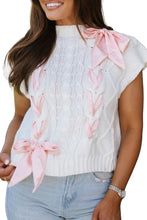 Load image into Gallery viewer, Black Satin Bowknot Cable Knit Top