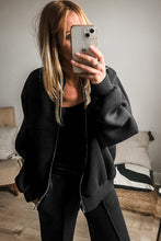 Load image into Gallery viewer, Black Solid Seamed Zipper Jacket and Drawstring Waist Pants Set