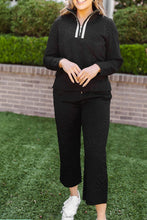 Load image into Gallery viewer, Black Textured Jacquard Quarter Zip Top and Crop Pants Set