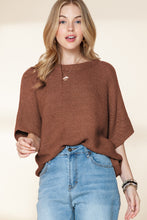 Load image into Gallery viewer, Coffee Mock Neck Short Batwing Sleeve Sweater