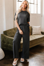Load image into Gallery viewer, Dark Grey Drawstring Side Crewneck Tee and Loose Pants Set