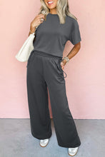 Load image into Gallery viewer, Dark Grey Drawstring Side Crewneck Tee and Loose Pants Set