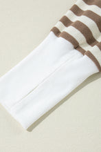 Load image into Gallery viewer, Brown Stripe Drop Sleeve Plus Size Henley Hoodie