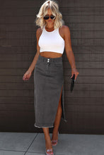 Load image into Gallery viewer, Black Raw Edge Side Slits Buttoned Midi Denim Skirt