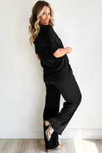 Load image into Gallery viewer, Black Solid Color T Shirt 2pcs Wide Leg Pants Set