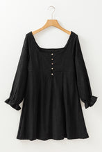 Load image into Gallery viewer, Black Lace Crochet Buttoned Square Neck Shift Mini Dress