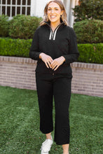 Load image into Gallery viewer, Black Textured Jacquard Quarter Zip Top and Crop Pants Set