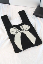Load image into Gallery viewer, Black Colorblock Bowknot Pattern Knitted Tote Bag