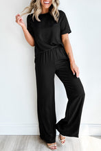 Load image into Gallery viewer, Black Solid Color T Shirt 2pcs Wide Leg Pants Set