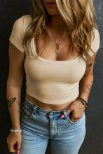 Load image into Gallery viewer, Beige Ribbed Knit U Neck Crop Top