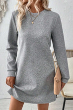 Load image into Gallery viewer, Gray Solid Color Textured Long Sleeve Shift Dress