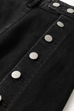 Load image into Gallery viewer, Black Button Fly Side Split High Waist Denim Midi Skirt