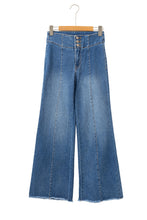Load image into Gallery viewer, Sail Blue High Waist Button Raw Hem Jeans