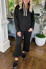 Load image into Gallery viewer, Black Textured Jacquard Quarter Zip Top and Crop Pants Set