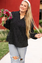 Load image into Gallery viewer, Black Plus Size Leopard Print Frill Notch V Neck Blouse