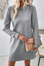 Load image into Gallery viewer, Gray Solid Color Textured Long Sleeve Shift Dress