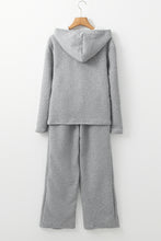 Load image into Gallery viewer, Gray Solid Color Drawstring Hoodie and Wide Leg Pants Set