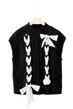 Load image into Gallery viewer, Black Satin Bowknot Cable Knit Top