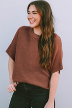 Load image into Gallery viewer, Coffee Mock Neck Short Batwing Sleeve Sweater
