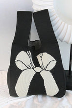 Load image into Gallery viewer, Black Colorblock Bowknot Pattern Knitted Tote Bag