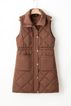 Load image into Gallery viewer, Coffee Puffer Quilted Stand Collar Pocketed Vest Coat