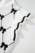 Load image into Gallery viewer, Black Preppy Bow Print Zipped Collar Knit Top