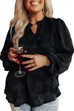 Load image into Gallery viewer, Black Plus Size Leopard Print Frill Notch V Neck Blouse
