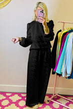 Load image into Gallery viewer, Black Textured Puff Sleeve Top and Pants Set
