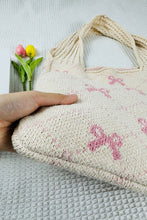 Load image into Gallery viewer, Beige Sweet Bowknot Print Textured Knitting Strap Shoulder Bag
