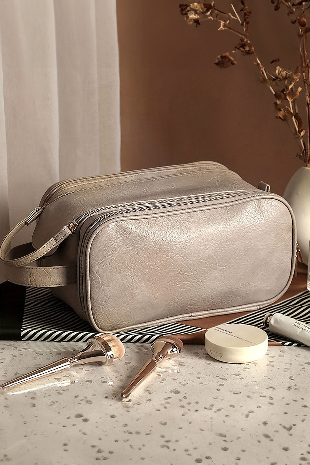 Smoke Gray Travel Large Capacity Multi Pocket Makeup Bag