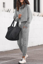 Load image into Gallery viewer, Gray Drawstring Hoodie and High Waist Pants Lounge Set
