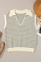 Load image into Gallery viewer, Black Stripe Turn-down Collar Sleeveless Knitted Top
