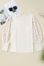 Load image into Gallery viewer, Apricot Floral Guipure Lace Puff Sleeve U Neck Eyelet Plus Size Blouse
