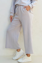 Load image into Gallery viewer, Light Grey Solid Textured Collared V Neck Top and Wide Leg Pants Set
