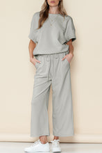 Load image into Gallery viewer, Gray Textured Loose Fit T Shirt &amp; Drawstring Pants Set
