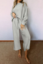 Load image into Gallery viewer, Dark Khaki Textured Loose Slouchy Long Sleeve Top and Pants Set
