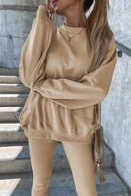 Load image into Gallery viewer, Beige Solid Sweatshirt and Leggings Two Piece Set
