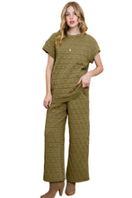 Load image into Gallery viewer, Blue Quilted Textured Short Sleeve Top and Wide Leg Pants Set
