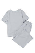 Load image into Gallery viewer, Gray Textured Loose Fit T Shirt &amp; Drawstring Pants Set
