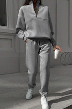 Load image into Gallery viewer, Light Grey Half Zip Drop Shoulder Sweatshirt And Sweatpants Two Piece Set
