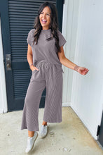 Load image into Gallery viewer, Wild Wind Solid Corded Knit Short Sleeve T Shirt and Wide Leg Pants Set
