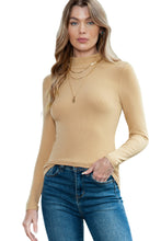 Load image into Gallery viewer, Khaki Plain Ribbed Knit High Neck Long Sleeve Top
