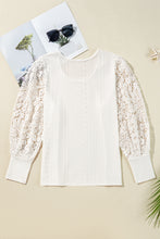 Load image into Gallery viewer, Apricot Floral Guipure Lace Puff Sleeve U Neck Eyelet Plus Size Blouse
