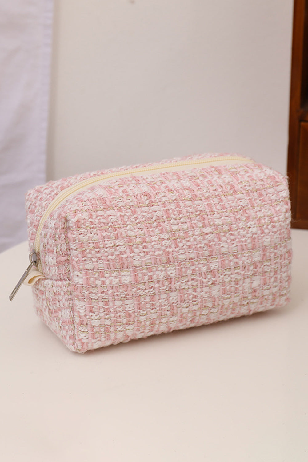 Pink Knit Elegant Travel Cosmetic Bag