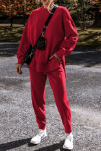 Load image into Gallery viewer, Racing Red Solid Color High Low Pullover and Skinny Pants Set
