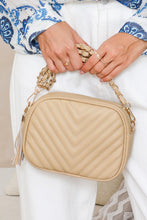 Load image into Gallery viewer, Oatmeal Chevron Stitch PU Leather Chain Strap Shoulder Bag
