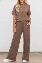 Load image into Gallery viewer, Smoke Gray Solid Color T Shirt 2pcs Wide Leg Pants Set
