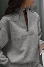 Load image into Gallery viewer, Light Grey Half Zip Drop Shoulder Sweatshirt And Sweatpants Two Piece Set
