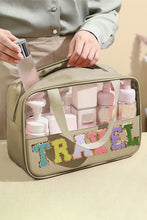 Load image into Gallery viewer, Black TRAVEL Chenille Letter Clear PVC Makeup Bag
