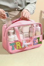 Load image into Gallery viewer, Black TRAVEL Chenille Letter Clear PVC Makeup Bag
